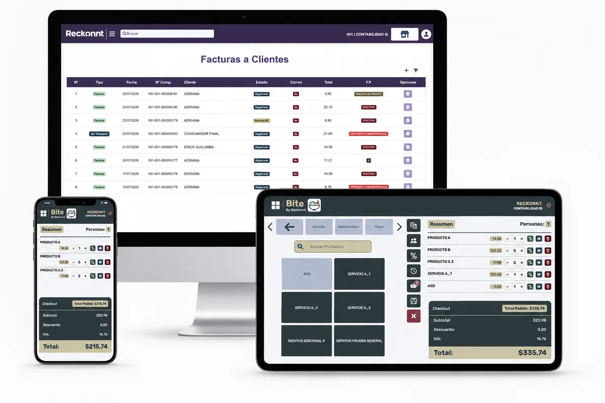 Reckonnt en computadora, tablet y celular